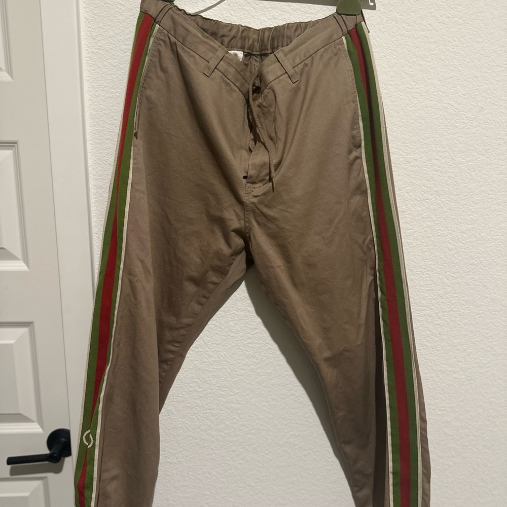 Gucci Tan Chinos with Red & Green Side Stripes